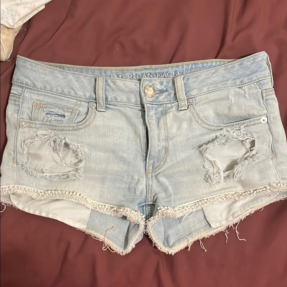 American Eagle Outfitters Blue Distressed Jean Shorts
